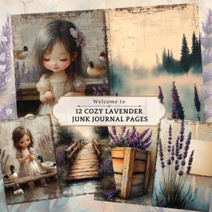 Kit diario spazzatura lavanda Documenti digitali multimediali misti Pagine di diario stampabili viola Documenti per diario Creazione di cartoline Lato campagna