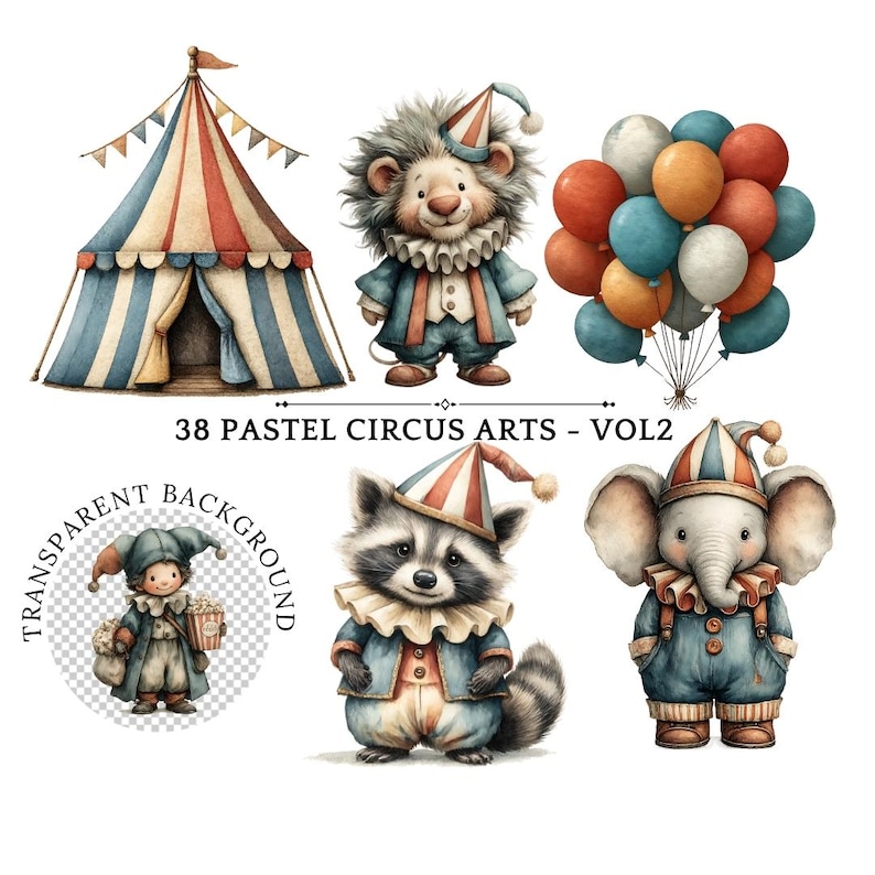 Pastel Circus Tent Clipart: Watercolor Carnival Graphics (digital ...