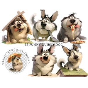 Schrulliger Hund Clipart PNG Bundle | Wunderliche Hunde | Sublimations Clip Art Tiere | Welpe Whimsy Grafik | Lustige Haustiere | Süsse Hunde Illustration