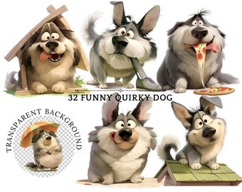 Quirky Dog Clipart PNG Bundle: Whimsical Puppy Graphics (Digital Download)