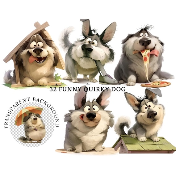 Quirky Dog Clipart PNG Bundle: Whimsical Puppy Graphics (Digital Download)