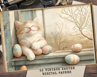 Vintage Easter Junk Journal Kit: Bunny Ephemera, Printable Papers (Digital Download)