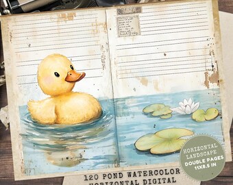 Pond Junk Journal Fillers Papers: Summer Page for Crafting (Digital Download, LANDSCAPE Pages)