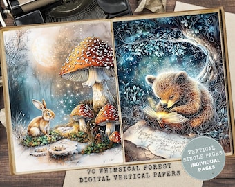 Whimsical Forest Junk Journal Kit: afdrukbare pagina's Celestial Night (digitale download, op volledige lettergrootte)