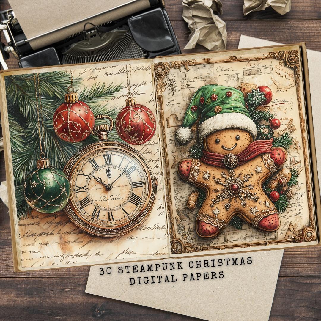 スチームパンク クリスマス ジャンク ジャーナル ページ: ヴィンテージ