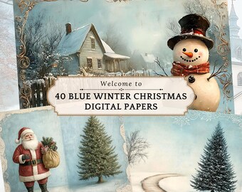 ブルーウィンタークリスマスジャンクジャーナルキット：ヴィンテージ