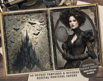Gothic Vampire Junk Journal Kit: Printable Pages of Witches & Spooky Art (Digital Download, 8.5x11in)
