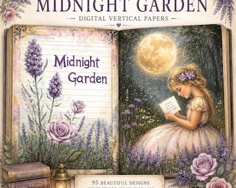 Midnight Garden Junk Journal Kit: DIY Magical Floral Papers (Digital Download, Full Letter)