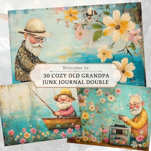 Páginas de diario basura con dibujos animados de un abuelo lindo - Imágenes JPEG imprimibles - Descarga instantánea - Etiquetas con caricaturas de un anciano lindo - Efímeras de un anciano lindo