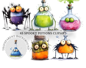 Watercolor Witch Potion Clipart Bundle: Halloween Digital Download