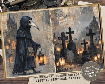 Medieval Plague Doctors Junk Journal, Vintage Halloween Ephemera, Creepy Horror Printable Art (Digital Download)