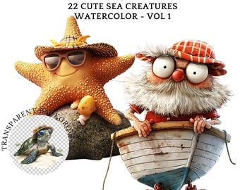 Aquarel zee clipart – Schelpen en parels png-afbeeldingen (digitale download)