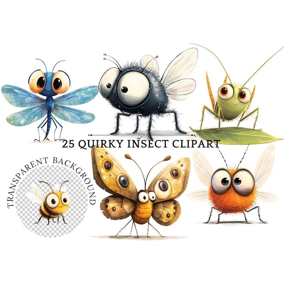 Whimsical Insect Clipart: Quirky Bugs PNG (Digital Download)