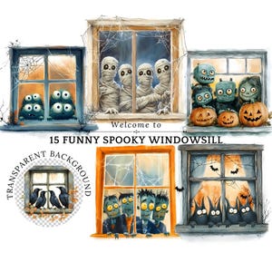 Halloween Window Clipart: Spooky PNG Images, Commercial Use (Digital Download)