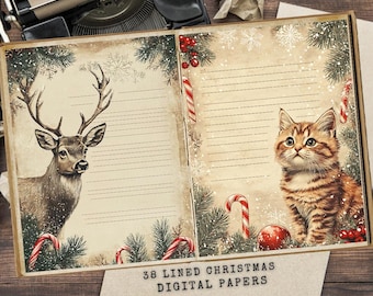 Christmas Lined Junk Journal Kit: Vintage Printable Papers (Digital Download)