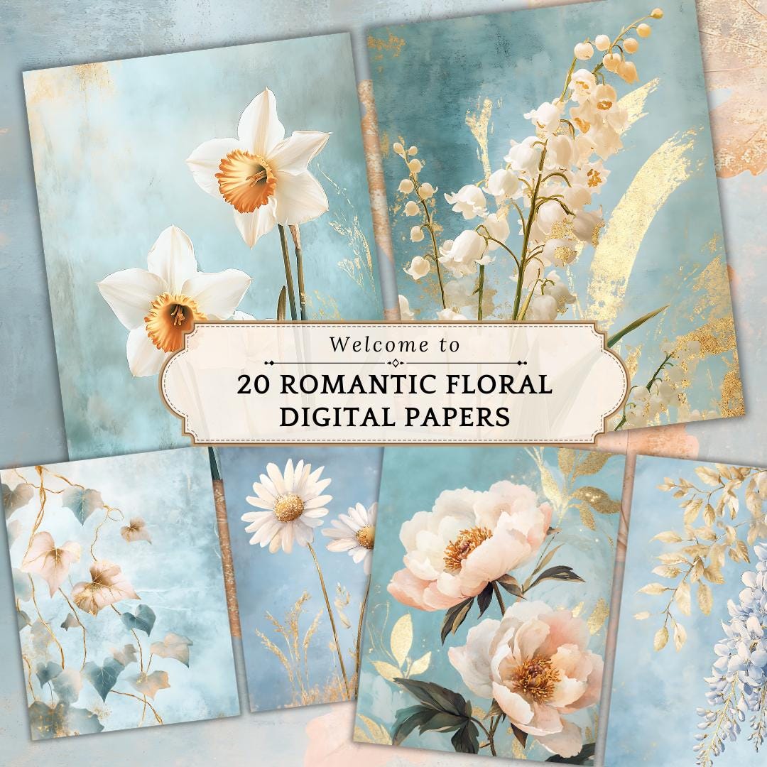 Romantic Floral Digital Art, Junk Journal Kit, Flowers Journal Printable, Ephemera Pack, Junk Journal Pages, Floral Postcards, Floral Papers