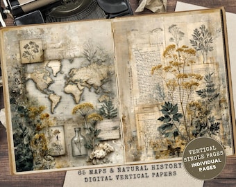 Botanical Junk Journal Pages: Vintage Maps & Natural History Atlas Ephemera (Digital Download)