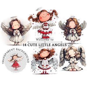 Cute Angel Clipart PNG Instant Download Commercial Use Cute Little Angels Digital Printable Baby Angels With Wings Baptism Angels