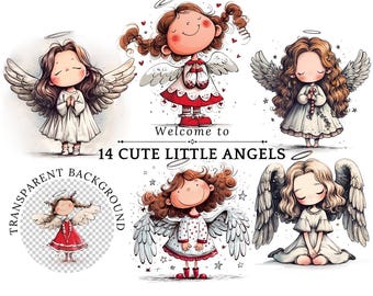 Cute Angel Clipart PNG Instant Download Commercial Use Cute Little Angels Digital Printable Baby Angels With Wings Baptism Angels