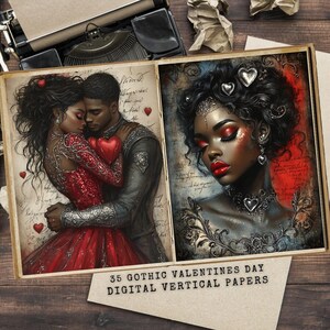 African American Gothic Valentine Junk Journal Pages - Dark Romance Scrapbook - Printable Ephemera - Vintage Gothic Art - Romantic Pages