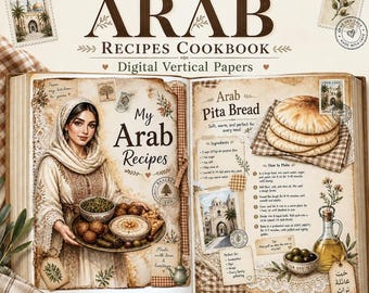 Arab Recipes Cookbook Printable, Middle Eastern Food Journal Pages, Traditional Arabic Cuisine Recipe Book