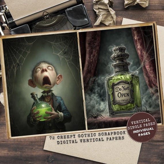 Printable Halloween Junk Journal Papers: Gothic Ephemera Kit, Creepy Scrapbook Pages (Digital Download)
