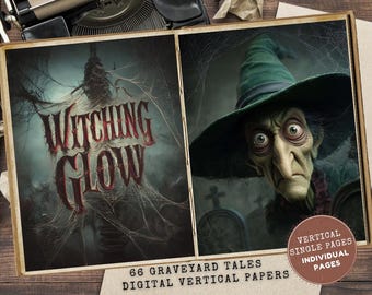 Halloween Digital Kit: Graveyard Tales, Pumpkin Ephemera (JPG Download 8.5x11")