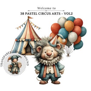Carpa de circo pastel, lindos gráficos de acuarela para carnaval, descarga digital para decoración infantil, arte para fiestas, VOLUMEN 2