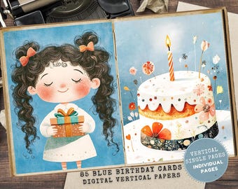 Birthday Childhood Digital Cards: Kids Illustrations (Digital Download, Full Letter)