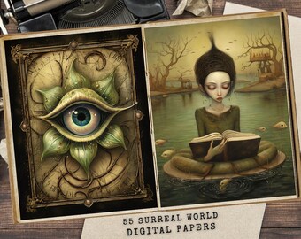 Surrealism Junk Journal Pages: Cosmic Dream Surreal Art for Crafting and Cards (Digital Download)