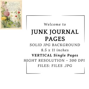 Puede incluir: P&aacute;gina de diario basura digital con una ilustraci&oacute;n floral en tonos rosa, amarillo y verde. La p&aacute;gina incluye texto manuscrito y las palabras "Welcome to JUNK JOURNAL PAGES". La p&aacute;gina mide 21,6 x 27,9 cm.