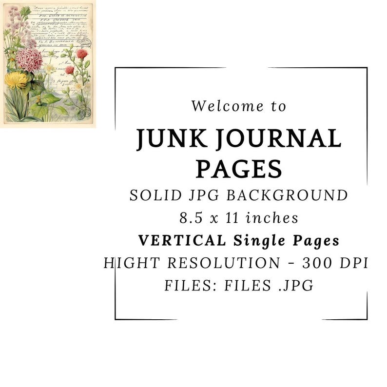 Puede incluir: P&aacute;gina de diario basura digital con una ilustraci&oacute;n floral en tonos rosa, amarillo y verde. La p&aacute;gina incluye texto manuscrito y las palabras "Welcome to JUNK JOURNAL PAGES". La p&aacute;gina mide 21,6 x 27,9 cm.