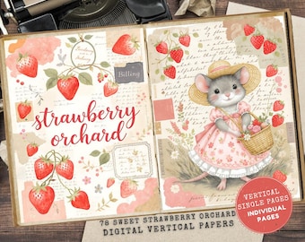 Páginas de Strawberry Junk Journal: Papeles vintage de huerto, efímeras de frutas y dulces (descarga digital)