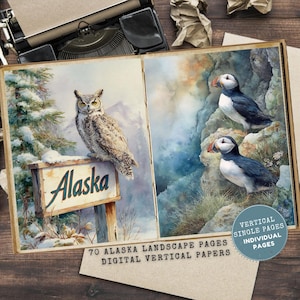 Alaska Travel Junk Journal, Digital Download Scrapbook Pages, Printable Ephemera for Creative Crafting