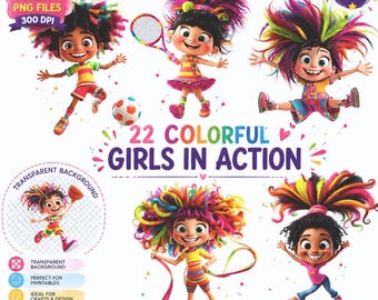 Gymnastics Clipart: 3D Acrobatics Art, Girls Sports Graphics (PNG Digital Download 7x7in)