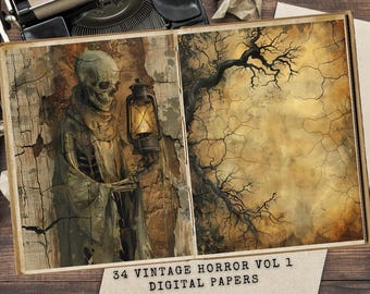 Vintage Horror Junk Journal Kit: Halloween Monsters, Scarecrow (Digital Download)