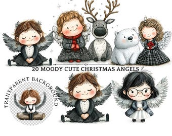 Watercolor Christmas Angel Clipart Bundle: Moody Holiday Art (Digital Download)