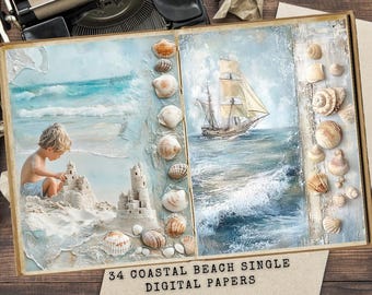 Coastal Beach Junk Journal Pages: Printable Scrapbook Paper (Digital Download)