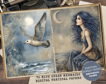 Blue Ocean Junk Journal Kit: Mermaid Ephemera Pages (Digital Download, Letter Size)