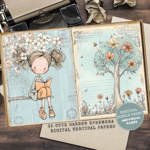 Cute Garden Girls Ephemera, Ink and Page Junk Journal, Printable Ephemera, Digital Download, Journal Pages, Scrapbooking Supplies, Craft Kit