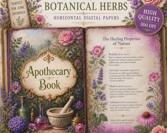 Botanical Herbs Journal Kit, Vintage Herbarium Pages, Garden Plant Ephemera, Nature Herbal Papers