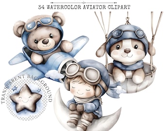 Watercolor Aviator Clipart | Nursery Art (Digital Download