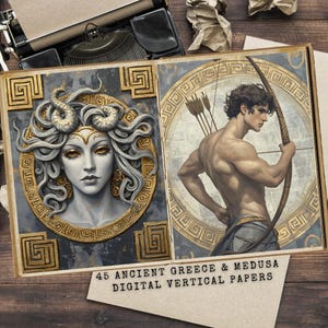 Carnet Méduse, Pages de scrapbooking numériques, Art de la mythologie, Fournitures à imprimer pour projets créatifs, Mythologie grecque, Grèce antique