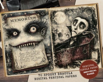 Dracula Junk Journal Kit, Gothic Vampire Ephemera, Printable Journal Cards, Dark Academia Craft Supplies