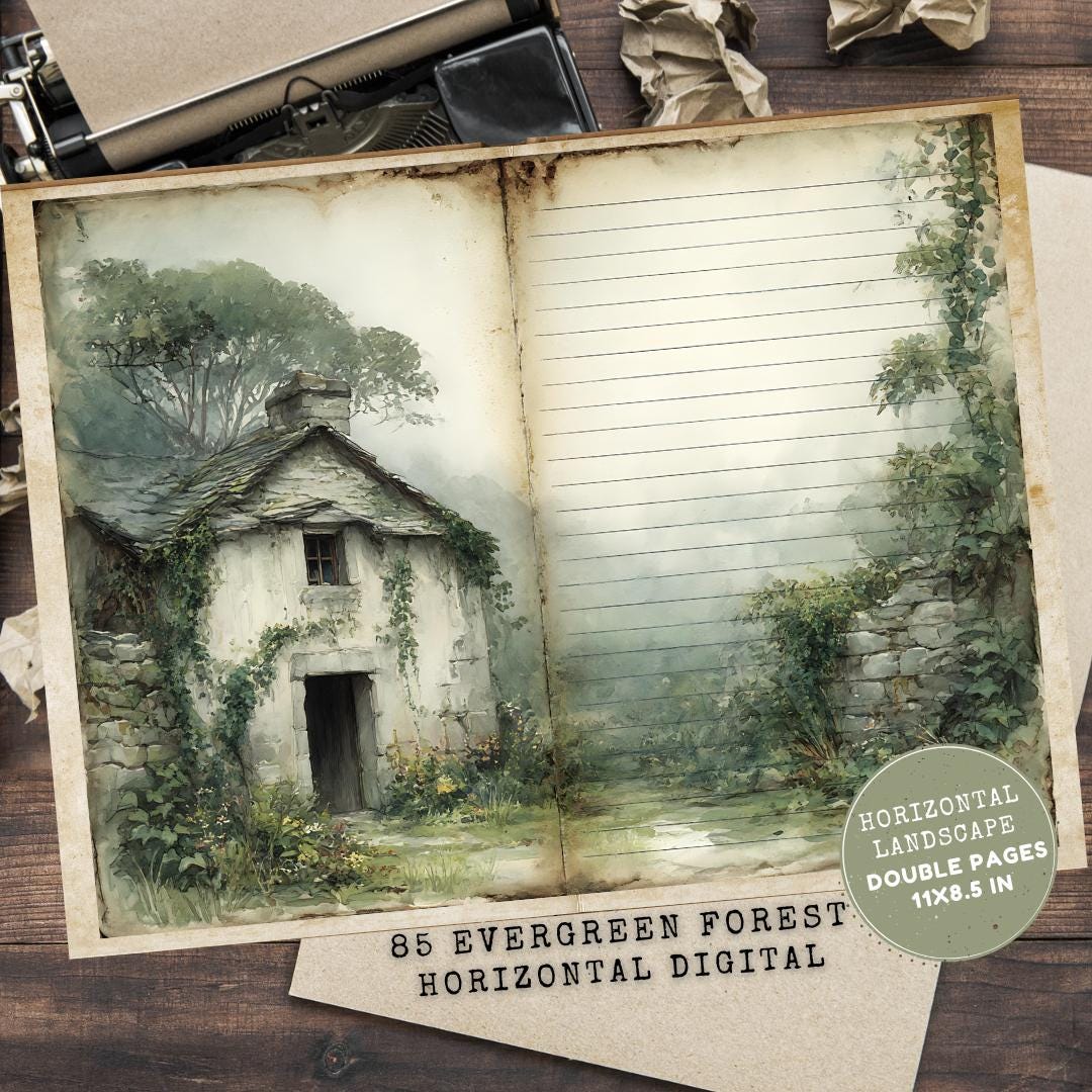 Evergreen Forest Junk Journal Fillers Papers: Cabin Lined Pages ...