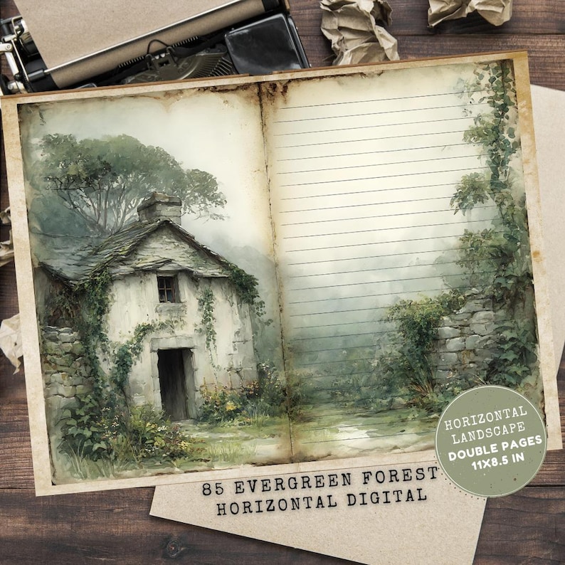 Evergreen Forest Junk Journal Fillers Papers: Cabin Lined Pages ...