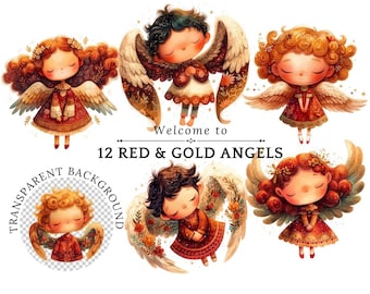 Rot und Gold Engel Clipart: Kommerzielle Nutzung Weihnachtsengel (PNG Digital Download)