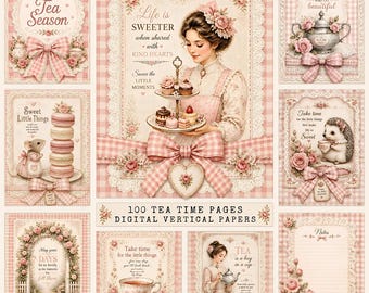 Tea Time Junk Journal Kit, Vintage Tea Party Ephemera, Printable Dessert Papers, Grungy Collage Pages, Teacup & Teapot