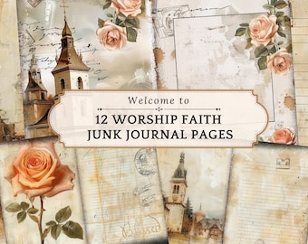 Worship Journal Kit, Faith junk journal pages, Faith Journal supplies, Digital Download, Prayer Journal, Paper Craft, Bible Verse, Prayers