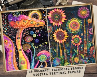 Whimsical Flower Junk Journal Pages: Colorful Floral Ephemera (Digital Download)